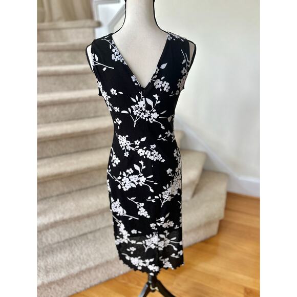 Vintage Black & White Floral Whimsigoth Fairy 90s Y2K Sleeveless Slip Dress - Picture 2 of 6